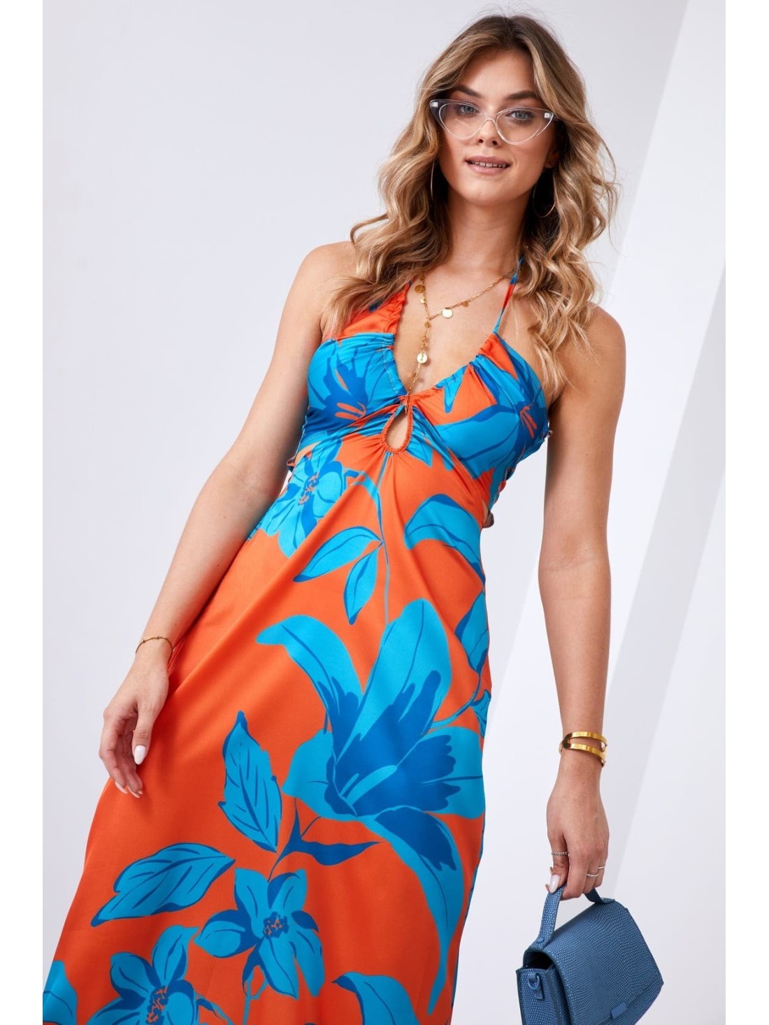 Maxikleid mit Ausschnitten und gebundenem Ausschnitt, orange 110620 – Online-Shop – Boutique